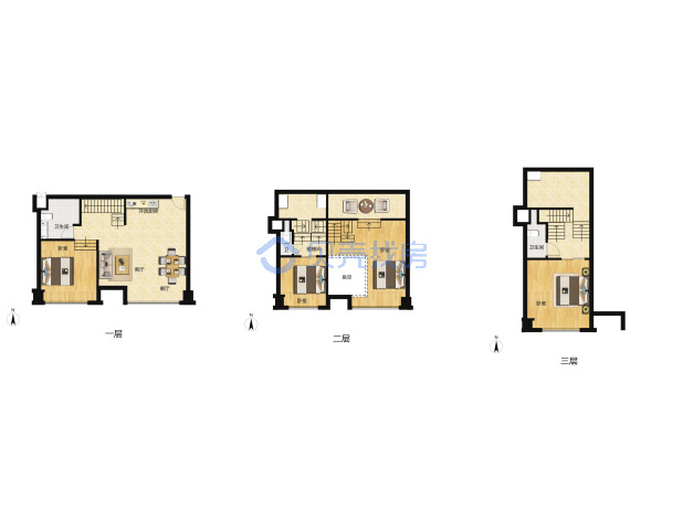 居室：3室1厅3卫 建面：75m²