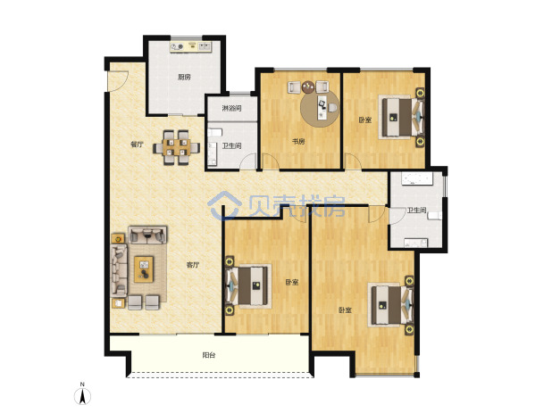居室：4室2厅2卫 建面：128m²