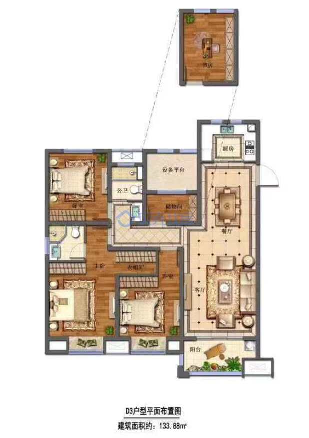 居室：3室2厅2卫 建面：133.88m²