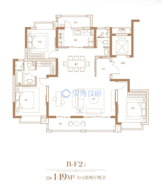 居室：3室3厅3卫 建面：149m²