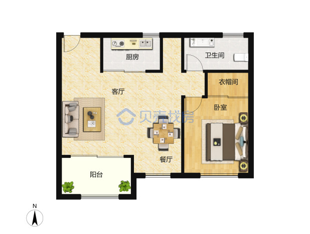 居室：1室2厅1卫 建面：60m²