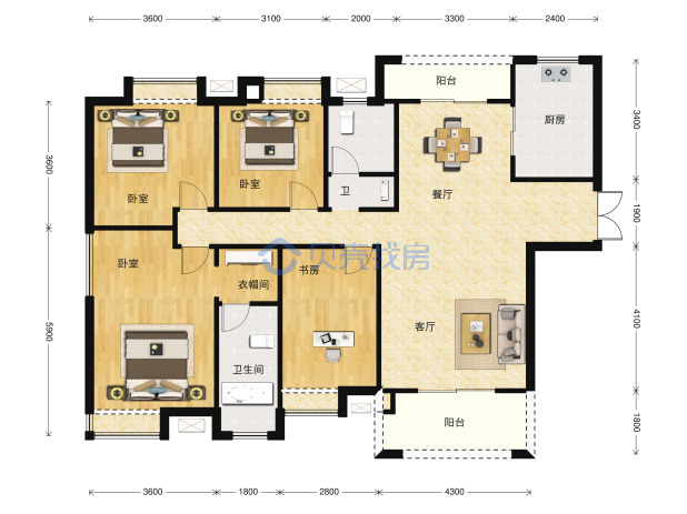 居室：4室2厅2卫 建面：160m²