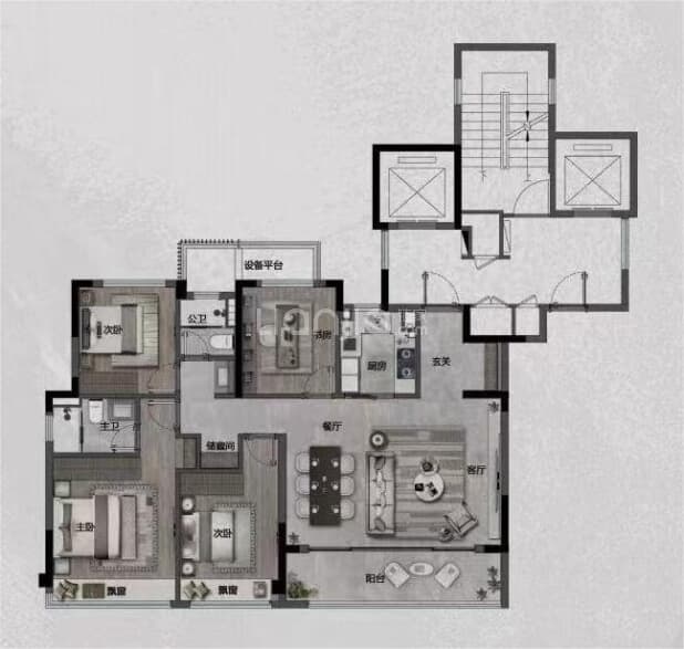 居室：4室2厅2卫 建面：133m²
