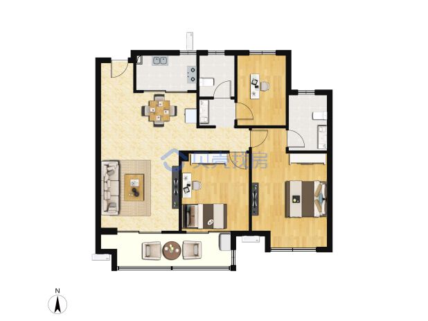 居室：3室2厅2卫 建面：89m²