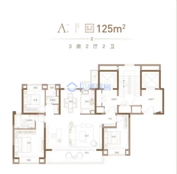 居室：3室2厅2卫 建面：125m²