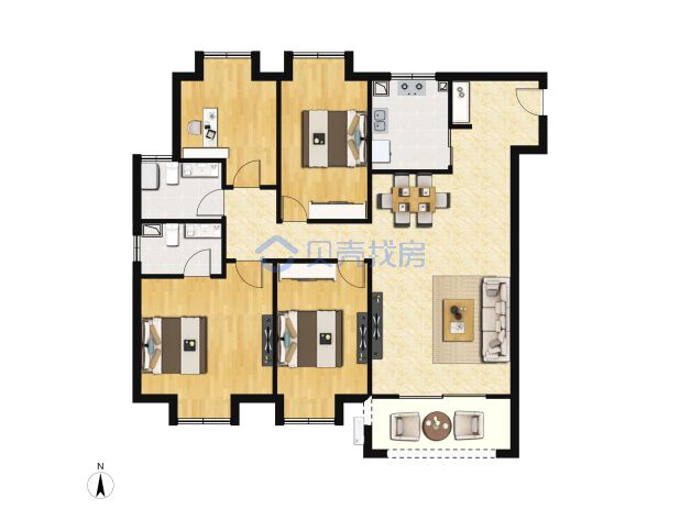 居室：4室2厅2卫 建面：129m²