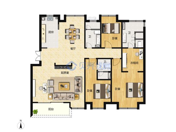居室：3室2厅3卫 建面：171m²
