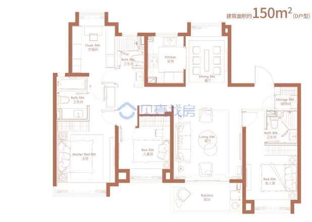 居室：4室2厅3卫 建面：150m²