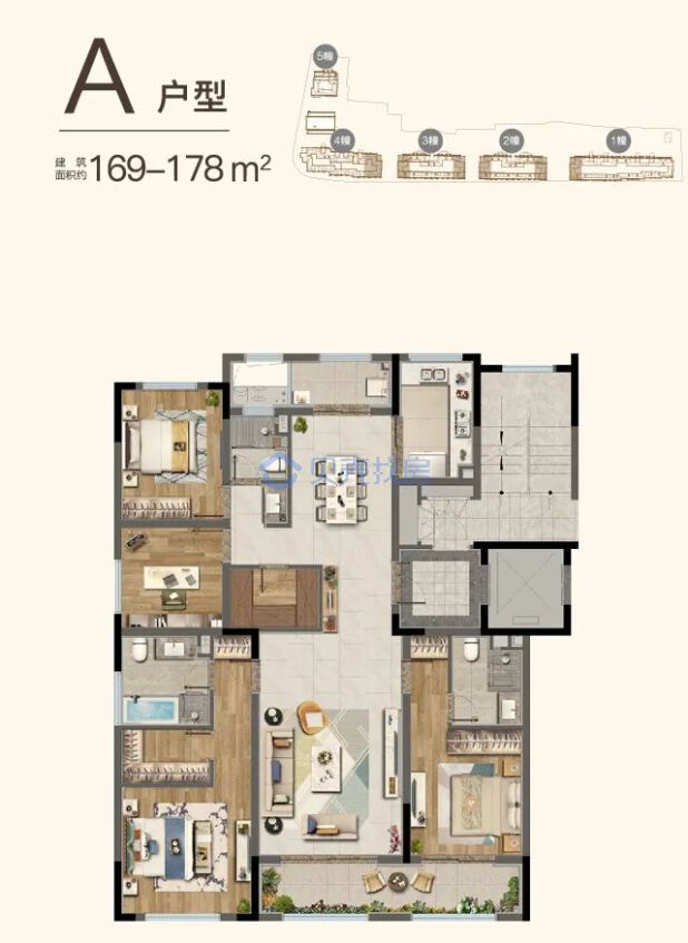 居室：4室2厅3卫 建面：169m²