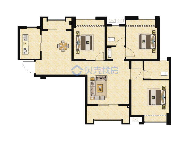 居室：3室2厅2卫 建面：121.76m²