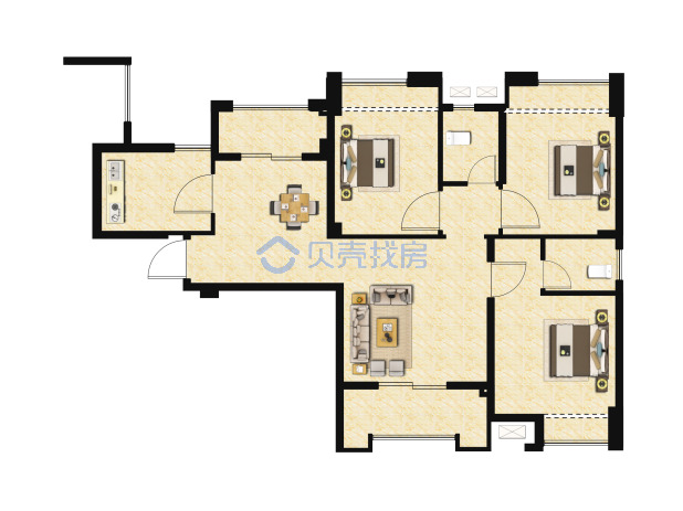 居室：3室2厅2卫 建面：106.3m²