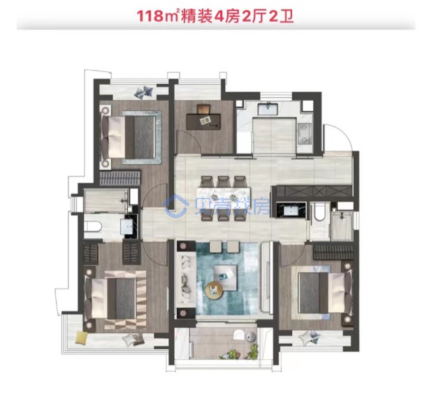 居室：4室2厅2卫 建面：118m²