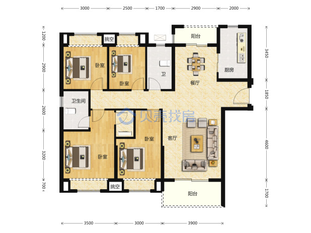 居室：4室2厅2卫 建面：133.79m²