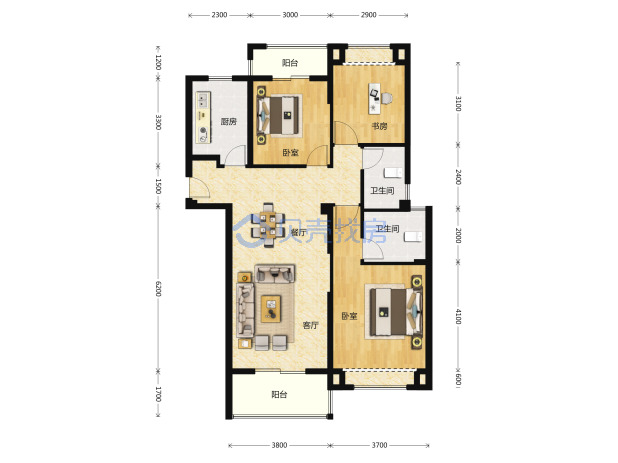 居室：3室2厅2卫 建面：120.45m²