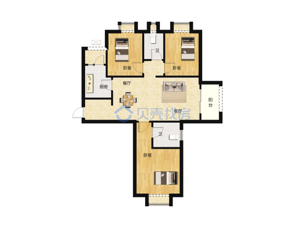 居室：3室2厅2卫 建面：132m²