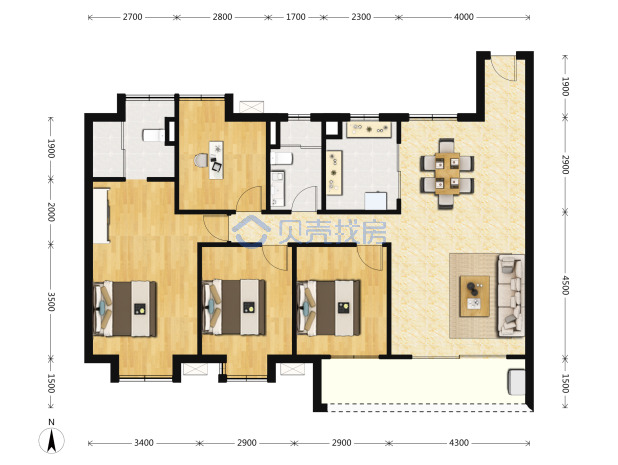 居室：4室2厅2卫 建面：131.6m²