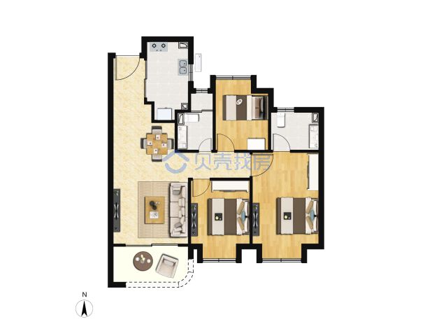 居室：3室2厅2卫 建面：93m²