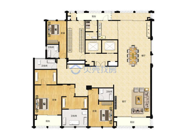 居室：3室3厅4卫 建面：332m²