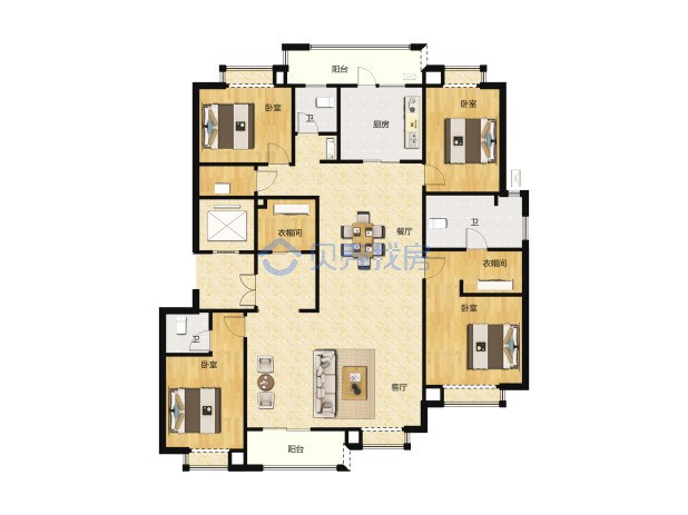 居室：4室2厅3卫 建面：215m²