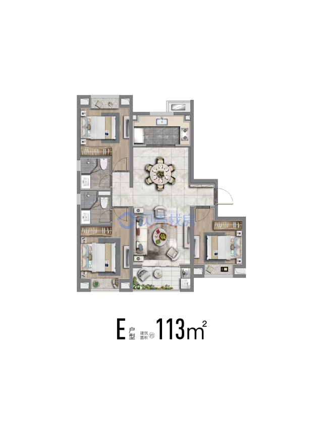 居室：3室2厅2卫 建面：113m²