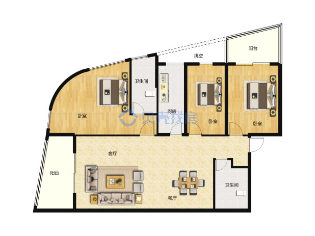 居室：3室2厅2卫 建面：155m²