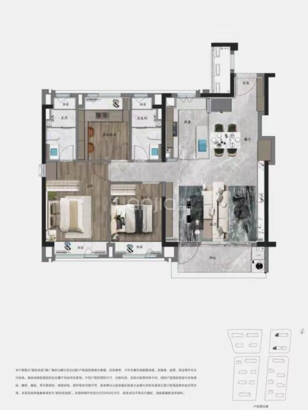 居室：3室2厅2卫 建面：116m²