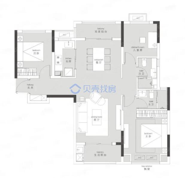 居室：3室2厅2卫 建面：114m²