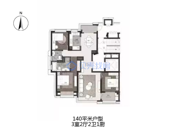居室：3室2厅2卫 建面：140m²